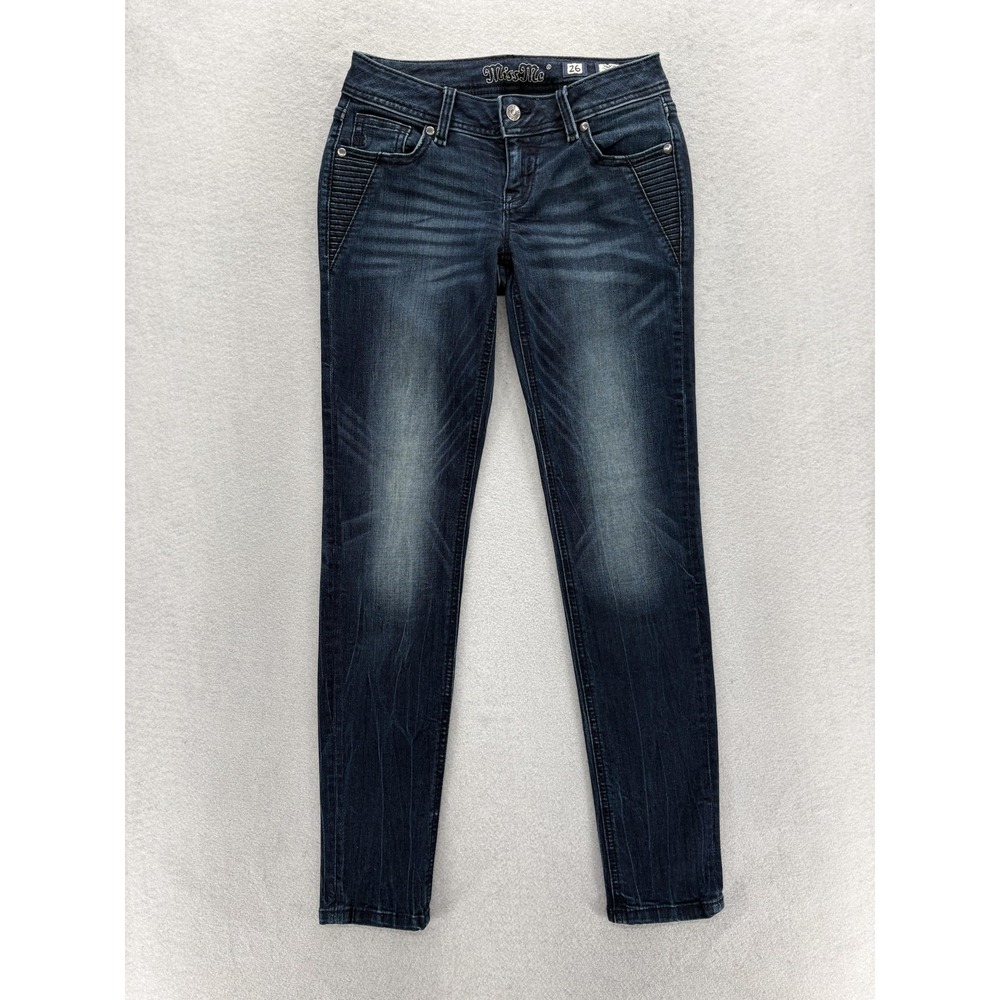 Miss Me Signature Skinny Jeans Womens 26 Blue Dark Wash Mid Rise Stretch Denim - Picture 2 of 14